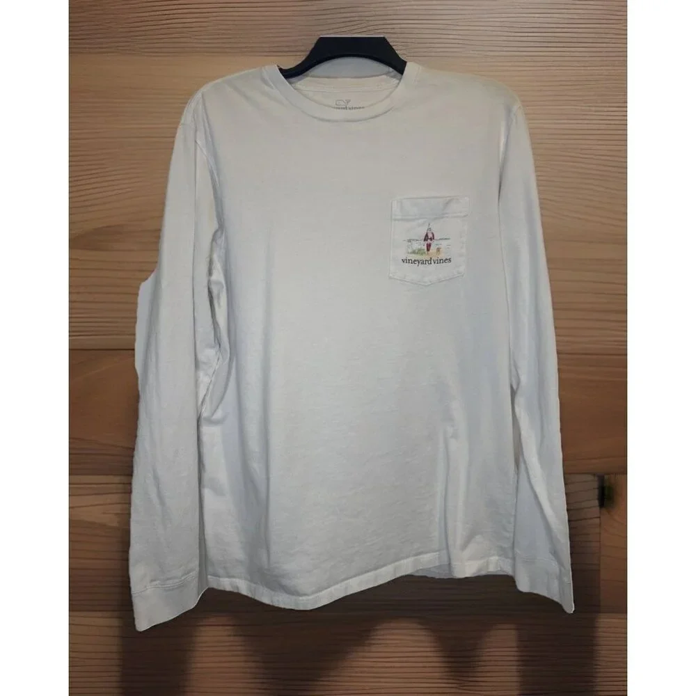 Vineyard Vines Men’s Christmas Santa Off Duty Fishing W/ Dog Long Sleeve Shirt M